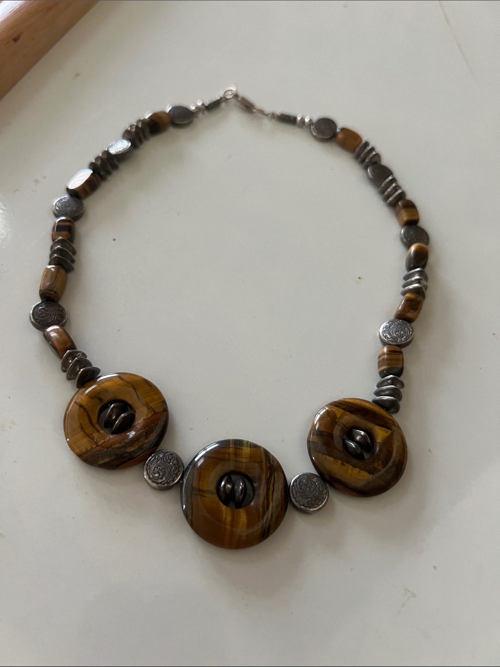 Tiger Eye Beaded Statement Necklace - Brown